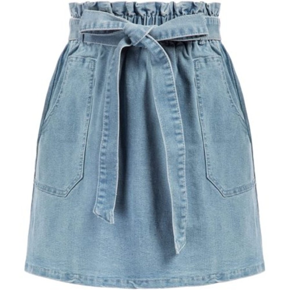Basic Chambray Skirt with Paperbag Waist - M